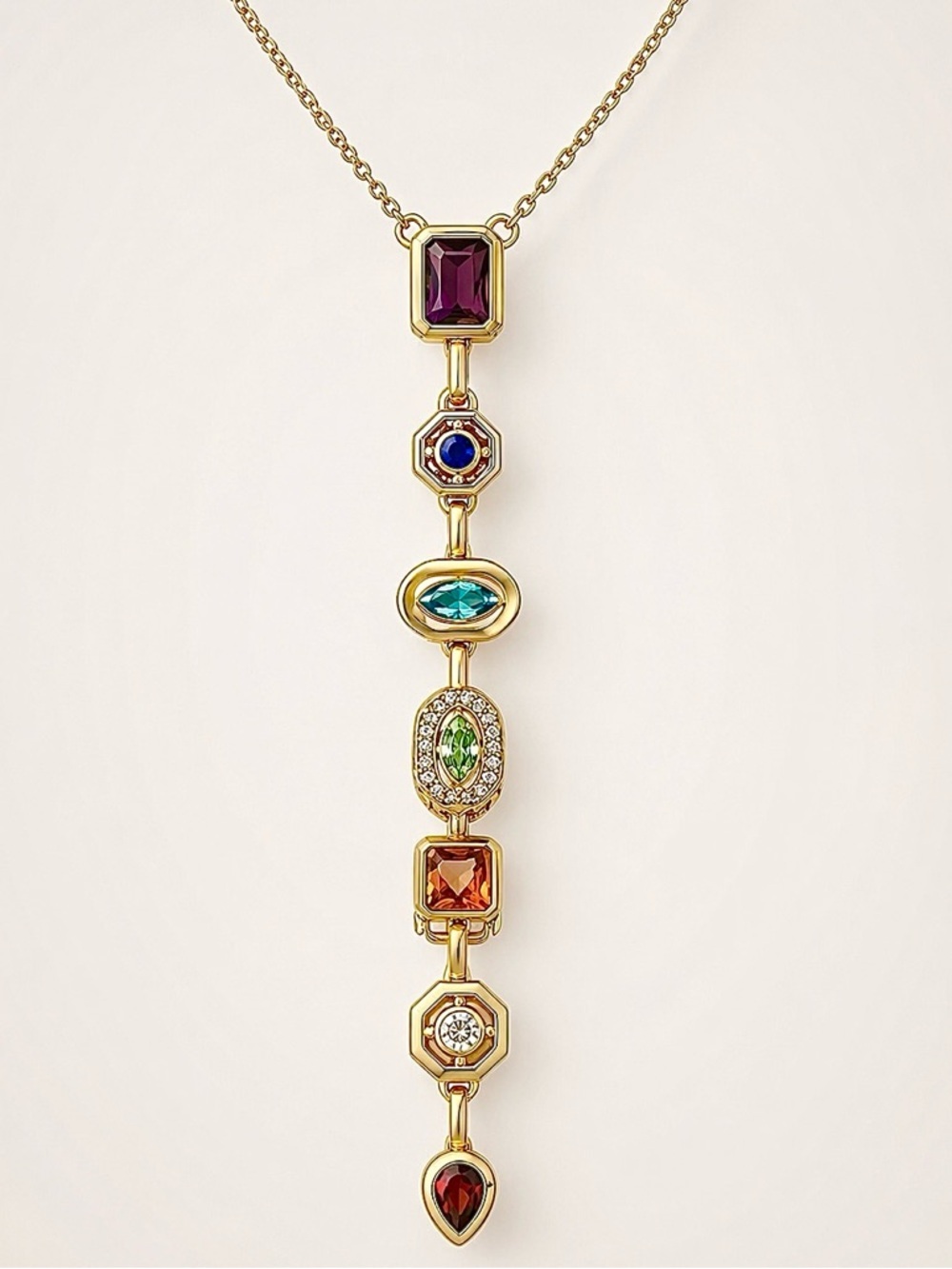 Gold Plated Stainless Steel Multicolor Zircon Tier Necklace Statement